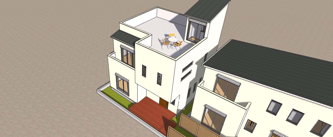 旗竿地を活かした屋上のある家