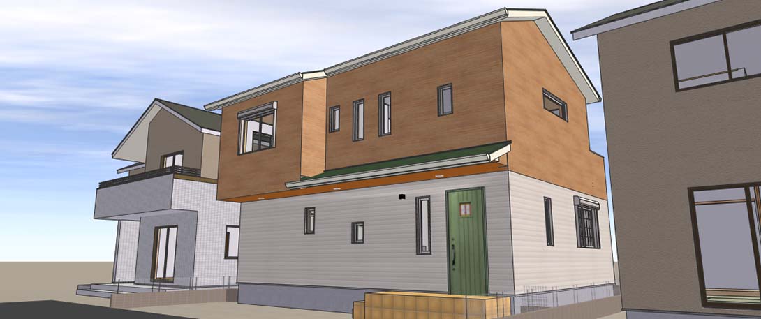 L型キッチンで広々リビングの家