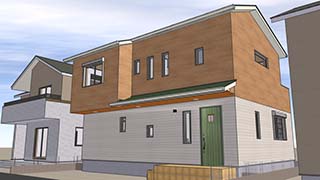 L型キッチンで広々リビングの家