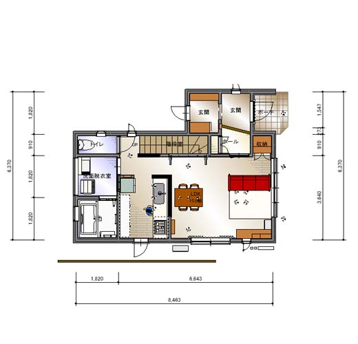 書斎と玄関収納のある3LDK