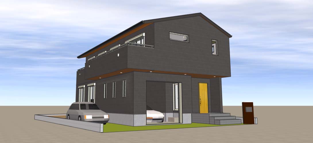 インナーガレージのある二世帯