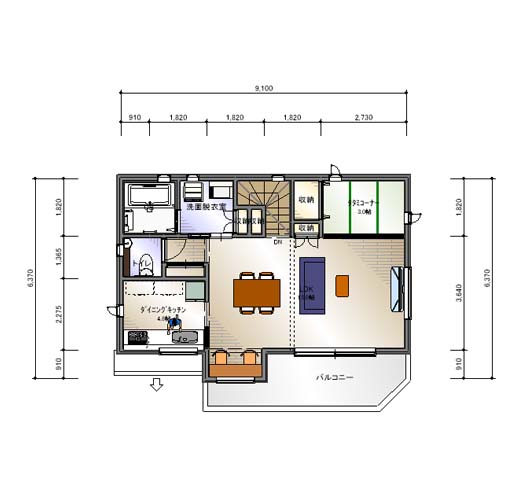 明るい2階リビング&独立型キッチン