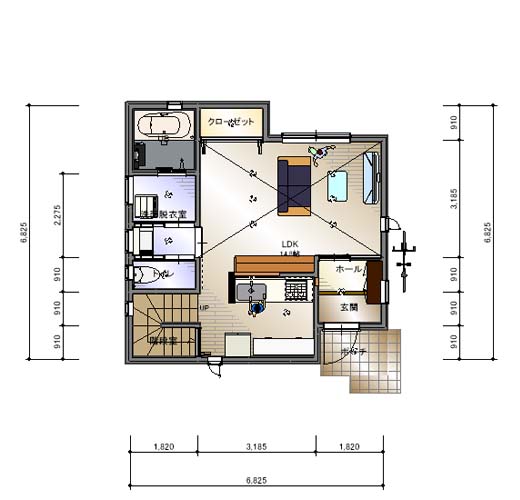 ルーフバルコニーのある3階建て
