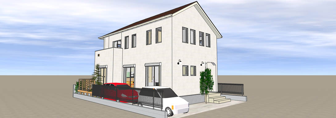 吹き抜けから光降り注ぐ家