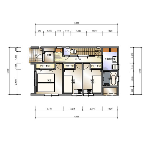 バルコニーを2ヶ所に、広がりある2階リビング